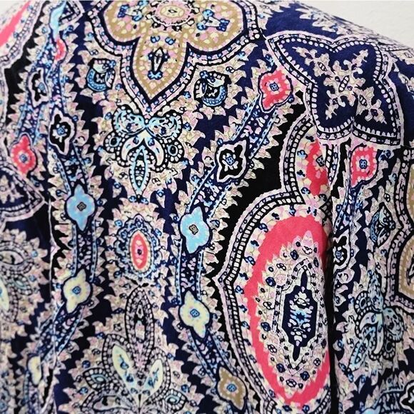 Moon Collection Boho Open-Front Cardigan Fringe Short Sleeve Crotchet Hem Size L - Picture 5 of 9